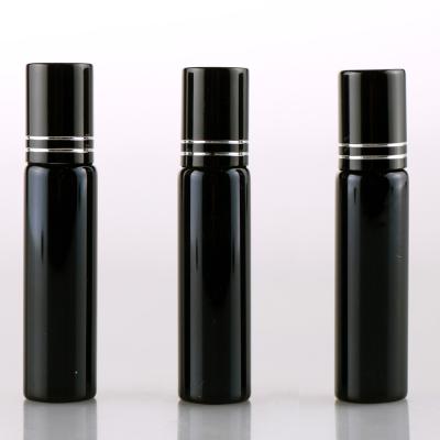 China Wholesale 10ML Cosmetic Refillable Black UV Glass Perfume Bottle With Roll On Case Empty Essential Oil Eye Cream Vial for sale