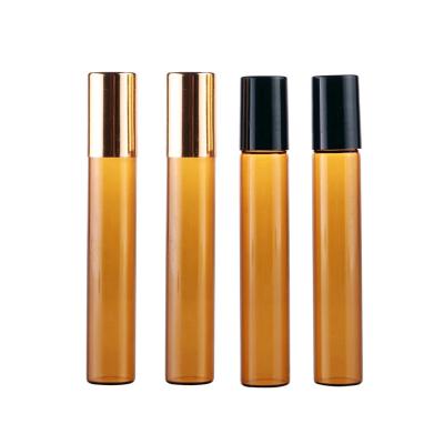 China Cosmetic Wholesale Free Custom Logo 15MM*94mm 10ml Roll On Amber Glass Refillable Perfume Bottle Portable Empty Essential Oil Case for sale