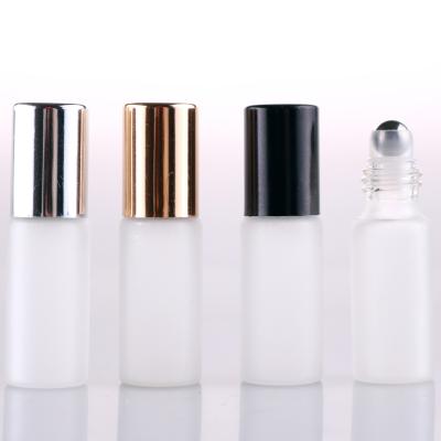 China Wholesale 5ML Cosmetic Travel Frosted Glass Roll On Perfume Bottle For Essential Oils Empty Cosmetic Vial With Steel Beads for sale