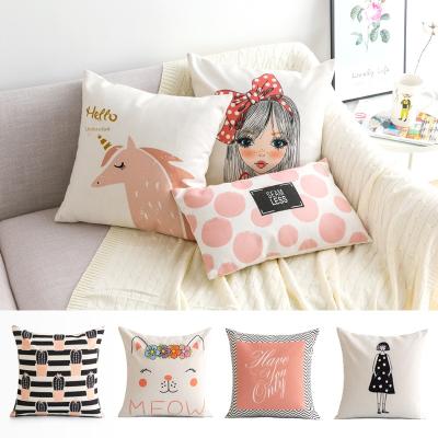 China Anti-pilling Cartoon Girl Tile Customized Cushion Cover Decor By Cute Creative Canvas Shape Wholesale for sale