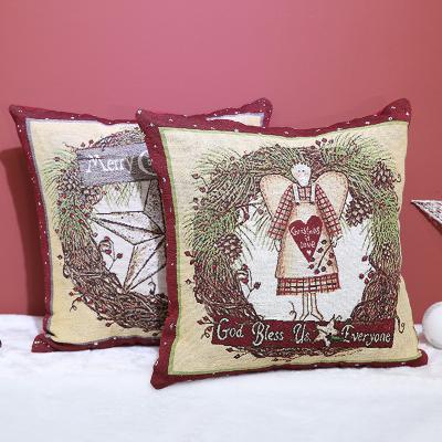 China Nondisposable Merry Christmas Custom Canvas Jacquard Throw Sofa Cozy Pillow Cushion Cover For Christmas Decor for sale