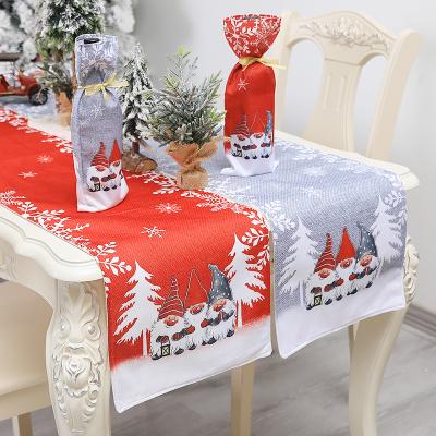 China Cartoon Santa Clus waterproof high quality canvas gnome printed table runner decoration for Christmas decoration for sale