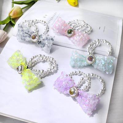 China Daily Life Elastic Girls Hair Tie Bands Running GEERDENG Hair Accessories Candy Colors Custom Beads Elastic Knot Hair Ties With Daisy Flowers Printing Ball for sale