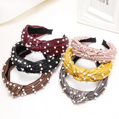 China Daily life hair bands simple 2020 PU knot headbands and amazon fashion women hair band hair accessories color wrinkle pearl for Mexico for sale