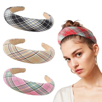 China Latest Fashion Plastic Fabric Braided Hair Band JK News Girls Fashion Hair Accessories PU Crystal Padded Headband Fabric Lattice Grid Padded Headbands For Sweden for sale