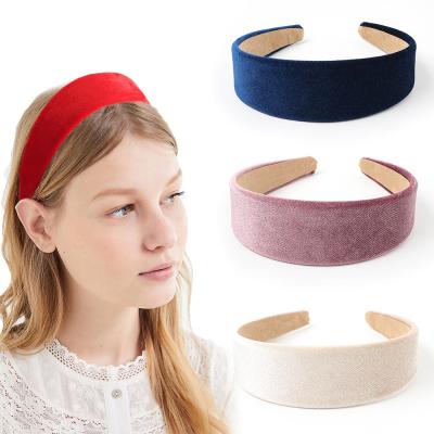 China GEERDENG Newest Fashion Plastic Cloth Simple Silk Hair Band Fashion New Arrived Hair Band Hair Accessories 12 Colors Wide Velvet Cloth Simple Flat Headband For Women for sale