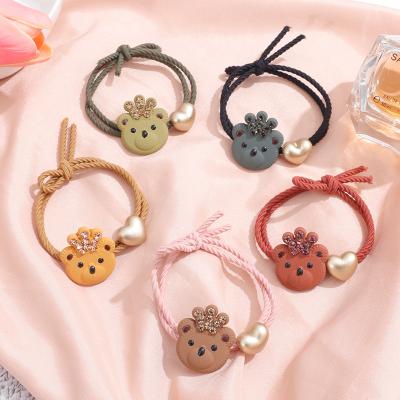 China Daily Life Girls Elastic Hair Tie Bands JK Fashion New Korean Women Hair Tie Accessories Ally Heart Bead Pearl Hair Elastic Heart Ring Hair Ties For Sale for sale