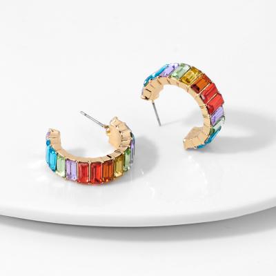 China Ready To Ship Russia Ladies Favorite New Design Rainbow Diamond C Shaped Earrings For Wholesale for sale