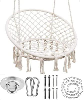 China Wholesale INS Amazon Hot Selling Supplier Macrame Swing Chair with Hardware Kit, Beige Cotton Exquisite Dreamy Rope Hanging Swing Chair for sale