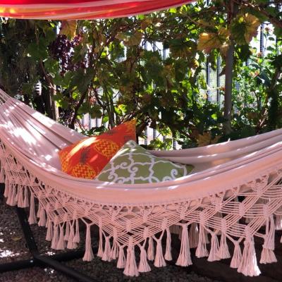 China Hot Selling Ins Amazon Boho Hammock Fringe Macrame Balcony Handmade Tassels Swing 2 Person Double Hammock 480lbs For Home for sale