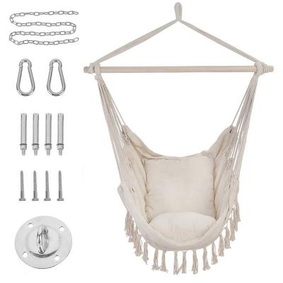 China Hot Selling INS Amazon Cotton Handmade Macrame Swing Hanging Hammock Chair Material Kit with 2 Pcs Pillows for sale