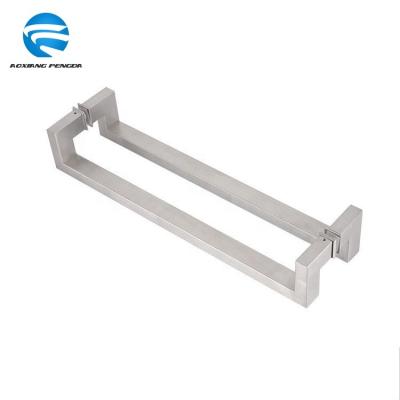 China Modern Sliding Glass Door Pull Handle Stainless Steel Square Tube Metal Four-Bend Shower Room Glass Door Handle Flat Custom Flat Door Handle for sale