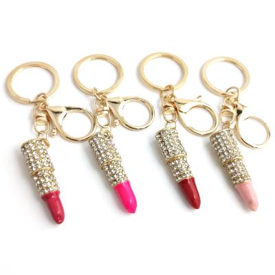 China Wholesale Carabiner Key Chain Set Metal Diamond Lipstick Bag Car Lipstick Key Chain Pendant for sale