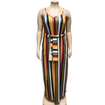 China Summer Colorful Striped Breathable Sleeveless Plus Size Dress Skirts For Women Long Dress for sale