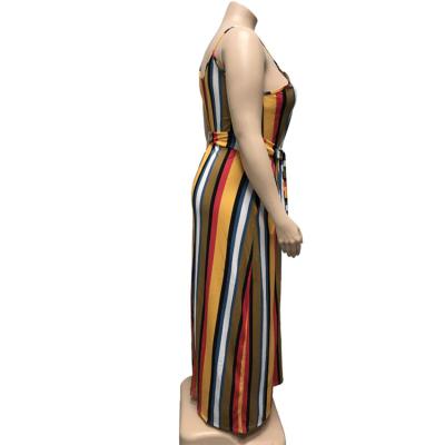 China Sleeveless Breathable Colorful Striped Summer Plus Size Woman Maxi Dress Ladies Dress for sale