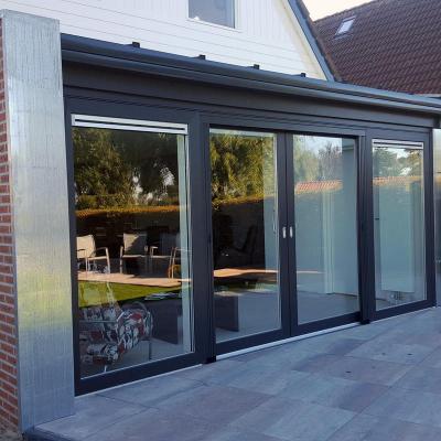 China Thermal Insulation Sliding Doors Exterior Slim Black Electric Sliding Door Exterior Narrow Frame Automatic Interior Patio Door for sale