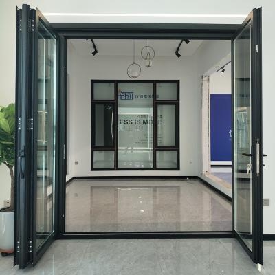 China Heat insulation frameless folding glass soundproof exterior garage bi-folding aluminum doors for restaurant for sale