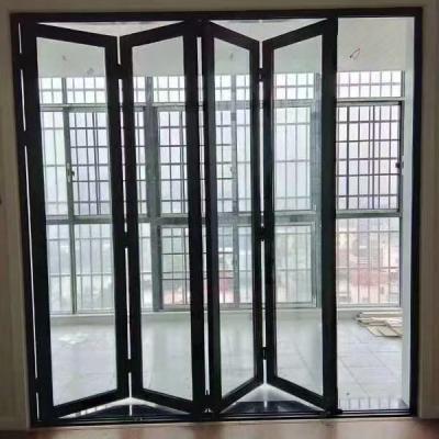 China Wholesale Customized Sound Insulation Horizontal Curved Folding Patio Accordion Sliding Slide And Fold Tempered Glass Aluminum Double Doors for sale