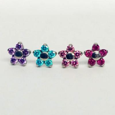 China ASTM F136 Titanium Threaded Fork Set 5 Petal CZ Gem Flower Dermal Anchor Tops for sale