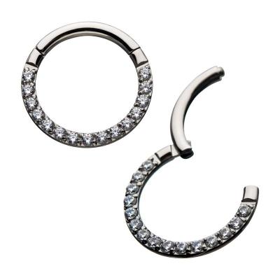 China FASHIONABLE Titanium Hinged Segment Ring Clicker with Pave Facing Gems Ahead of the Set CZ for sale