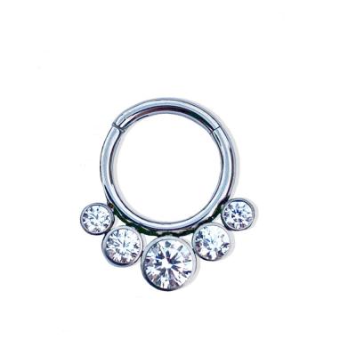 China ASTM F136 Titanium Segment Titanium Hinged Ring With 5 Bezel Set CZ Gems for sale