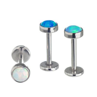 China Titanium Flatback Labret Stud Titanium Internal Threaded Bar with Bezel Set Cabochon Opal Disc for sale