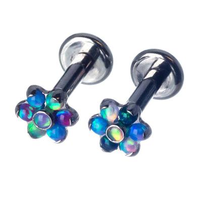 China Titanium Opal Flower Labret Earrings Cartilage Titanium Internal Threaded Jewelry for sale