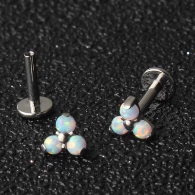 China Titanium 16G Titanium Internally Threaded Labret Tragus Cartilage Stud With Trio Cabochon Opal Top for sale