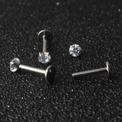 China 16G Titanium Titanium Internally Threaded Labret with 4 Prong Set CZ Top for sale