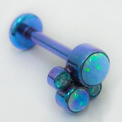 China Titanium Internally Threaded Labret With Crystal And Cabochon Opal Paw Cluster Top Bezel Set for sale