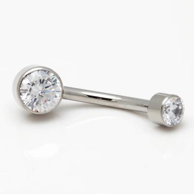 China Titanium 14G Titanium Internally Threaded Bezel Set Double CZ Gem Mini Belly Ring Navel Curves for sale