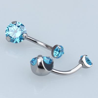 China Titanium Titanium Internal Threaded Bananabell Navel Bar Belly Piercing Ring With Double Crotch Set CZ Gem for sale