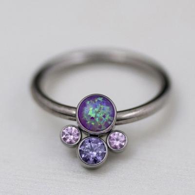 China High Polish Titanium Bezel Set Cabochon Opal and CZ Gem Bubble Cluster CBR Captive Ring for sale