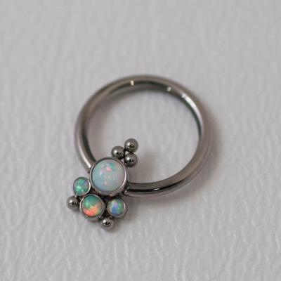 China ASTM F136 Titanium Beaded High Fashion CBR Jewelry Captive Ring With Opal Bubble Cluster Bezel Set for sale