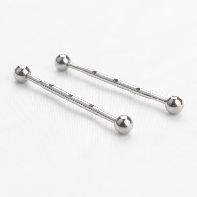 China Titanium 14G Internally Threaded Piercing Industrial Barbell With Three Internal 1.2mm Threaded Center Holes for sale