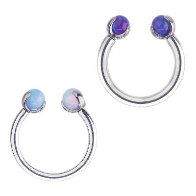 China 16G Titanium Circular Barbell Internally Threaded Piercing Horseshoe Ring With Fork Set 3mm Opal Balls for sale