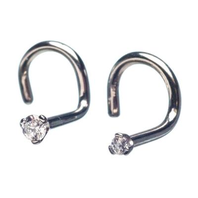 China Titanium 3 CZ Gem Curved Stud Nose Screw Titanium Fork Set for sale