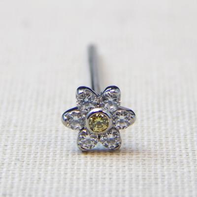 China Top G23 Titanium Fishtail Nose Polish Titanium Pin Stud Piercing Jewelry with 6 Petal CZ Gem Flower Top for sale