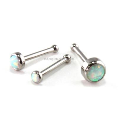 China Titanium Body Jewelry ASTM F136 Nose Piercing Titanium Bone With Cabochon Opal Cab End for sale