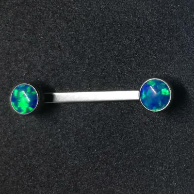 China ASTM F136 Titanium Titanium Internally Threaded Flat Bar Barbell with Bezel Set Cabochon Opal Discs for sale