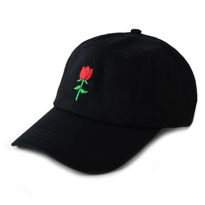 China COMMON Black Washed Cotton Soft Baseball Caps Flower Embroidery Dad Hats For Women for sale