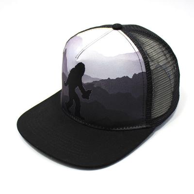 China New Product JOINT Digital Print Snap Back 5 Custom Panel Bill Flat Trucker Hat for sale