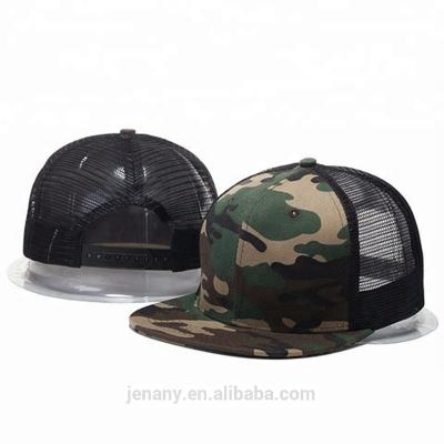 China COMMON Custom Camouflage Mesh Back Blank Flat Cheap Neon Cover Up Plastic Snapback Hats for sale