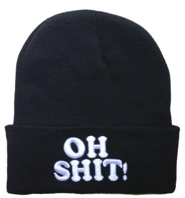 China COMMON Letter 3d Big Thick Acrylic Embroidery Long Beanies Black White Winter Hats for sale