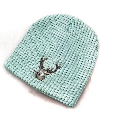 China COMMON Fashionable Branded Green Winter Hat For Girls With Cute Animal Embroidery Logo Knitted Hats for sale