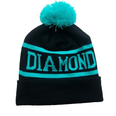 China JOINT Custom Logo Beanies Knit Hat Pompom Women's Jacquard Winter Knitting Hats With Custom Hats for sale