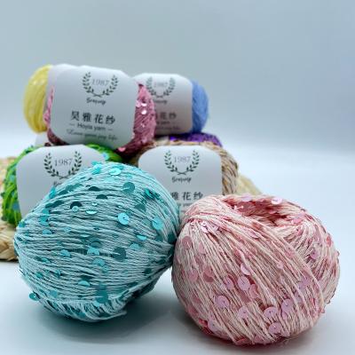 China 55% de algodón 45% de poliéster Sequin Yarn Colorido Glitter Yarn para bolsas Ropa de punto en venta