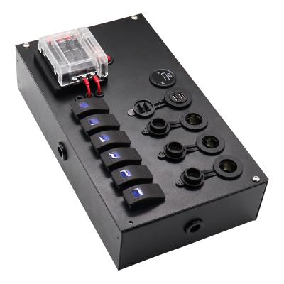 China Custom Aluminum Alloy Amomd Marine RV Pick Up 12V Outdoor Camping Multifunction Power Control Box Panel Mount With Battery Switch Fuse Block for sale