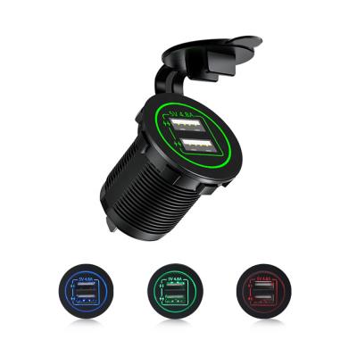 China Colorful Lights Amomd 12v 24 Voltage Led Car USB Fast Charging Socket For Car Boat Motorcycle for sale