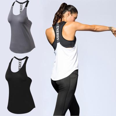 China QUICK-DRY Women Sports Invest Top Fitness Yoga Gym Running T-Back Straps Quick-Drying Loose Baselayer Tank Top for sale